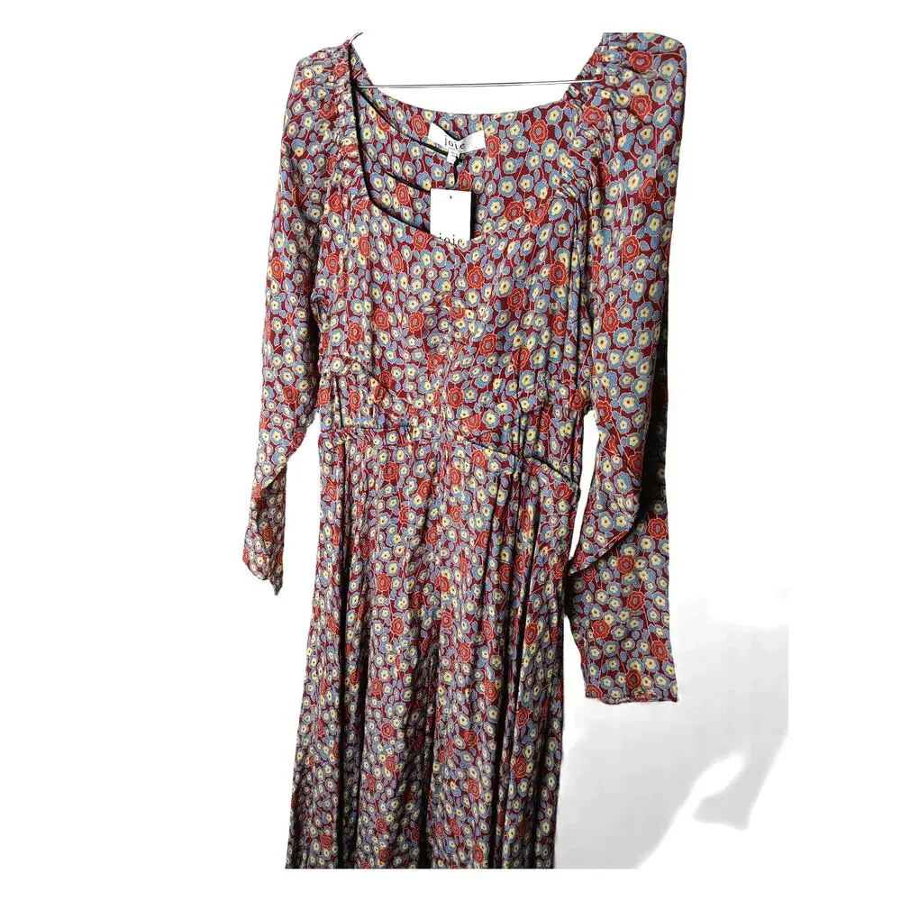 New Joie Eilish Floral Maxi Dress Fired Brick Multi Long Sleeve Boho Size S - Picture 8 of 16